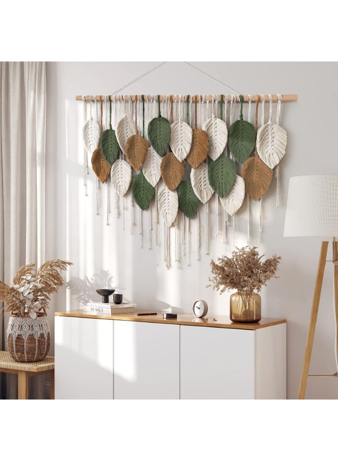 KISSUN Large Wall Hanging Tapestry, Boho Macrame Woven Handmade Tassel Leaf Tapestry, Bohemian Wall Art Decor for Bedroom, Living Room, Gallery Background - Image 2